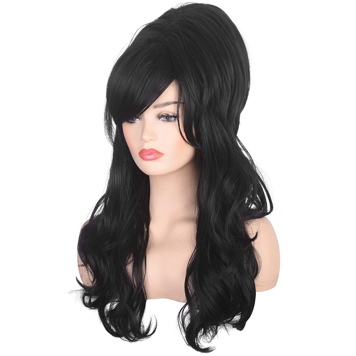 Retro 90s Black Beehive Wig – Curly Synthetic Hair for Ultimate Costume Glam