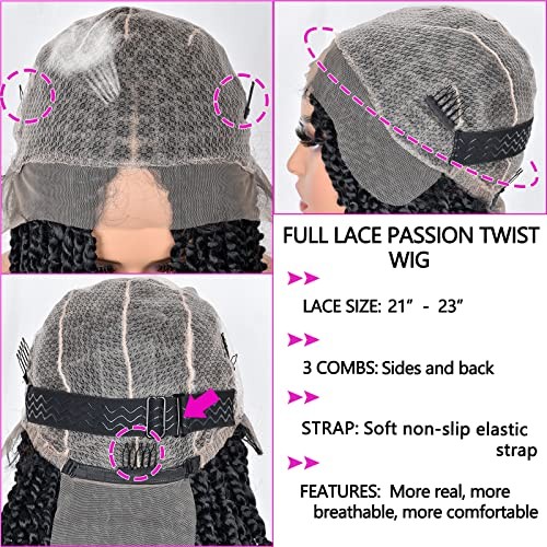 Passion Twist braided Wigs for Black Women Full Lace knotless Ombre Burgundy