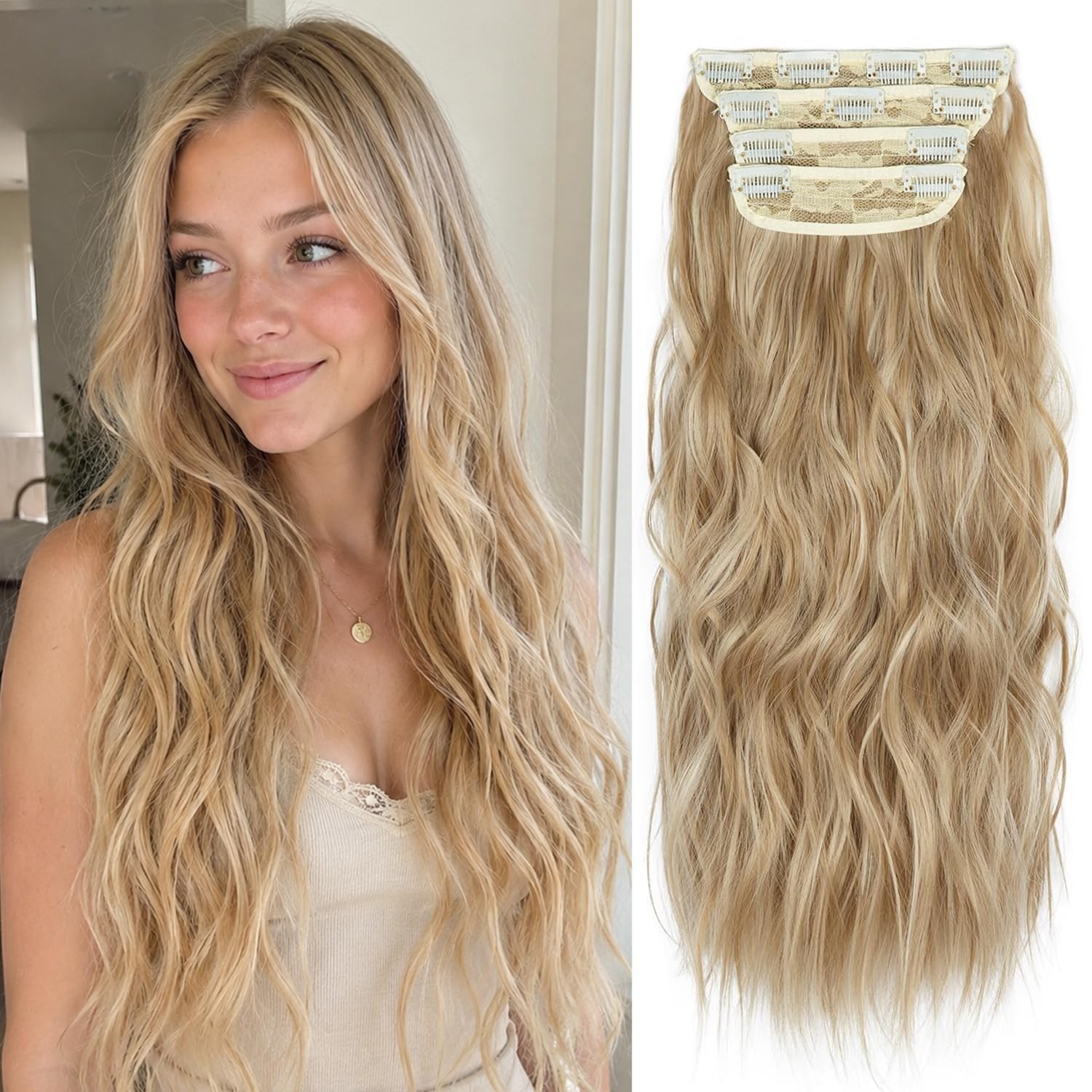 20 Inches Blonde Hair Extensions Clip ins, 4Pcs Curly Synthetic Clip in Hair …