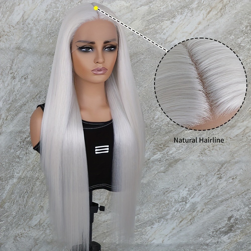 White Color Hair Lace Front Wigs Synthetic Pre Plucked Glueless Heat Resistant