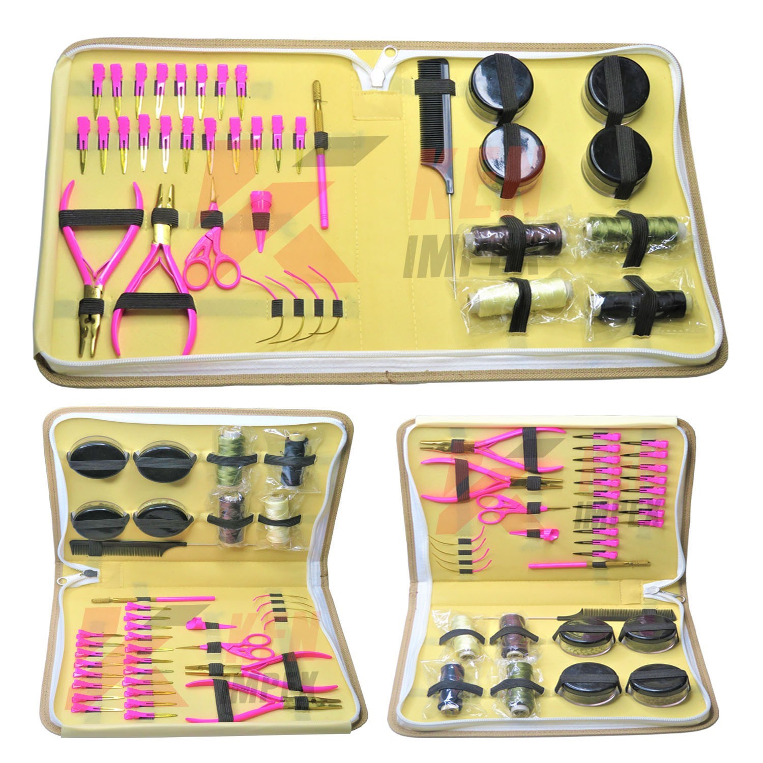 Wholesale Custom Salon Hair Extension Tool Set Hot Pink Gold Custom Logo Ability