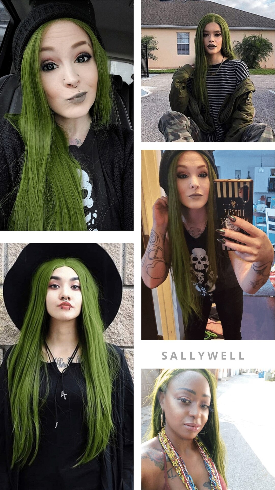 Olive Green Synthetic Hair Lace Wigs Long Straight Green Color Heat Resistant