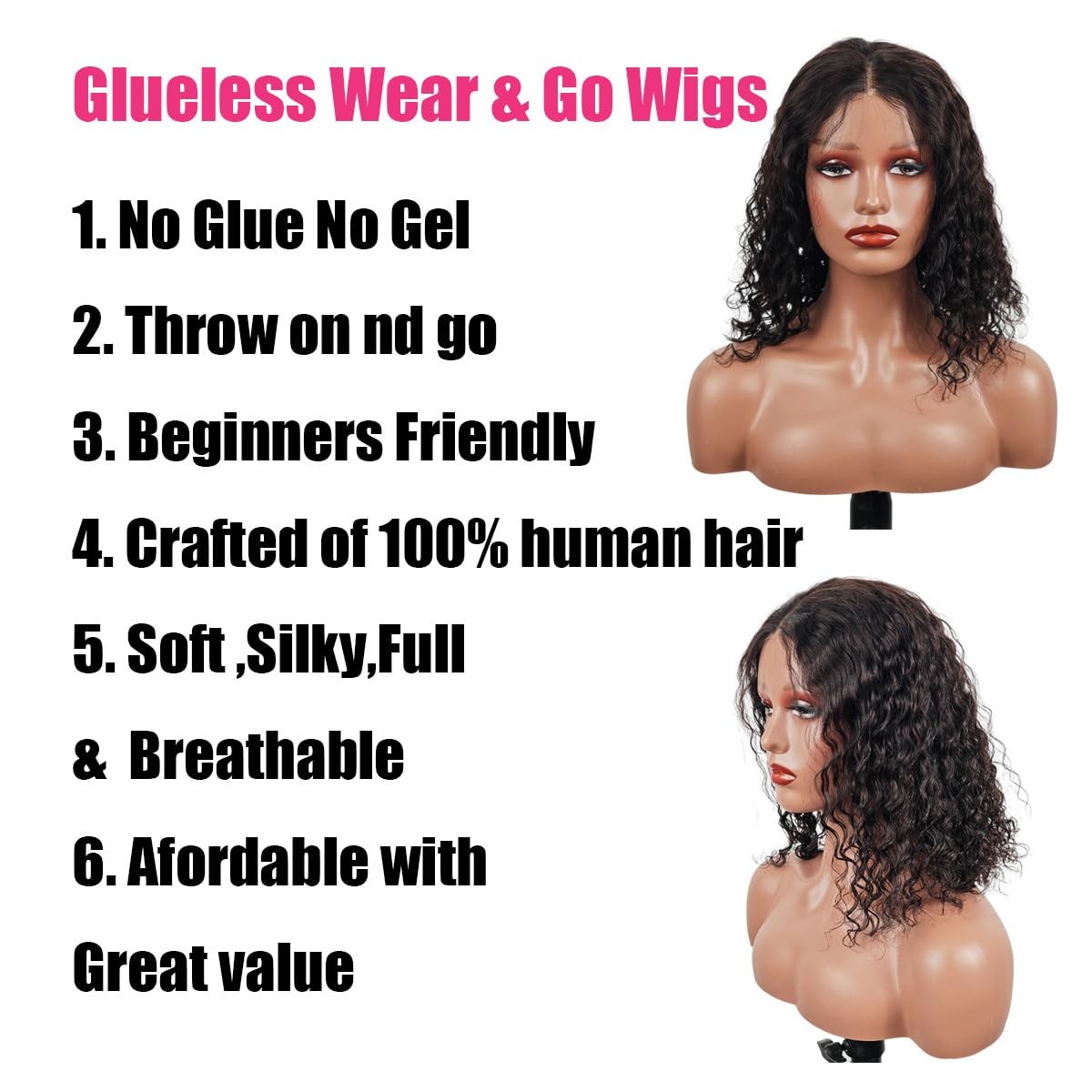 Glueless Wigs Human Hair Pre Plucked Pre Cut Wear and Go Glueless Wig for Beg…
