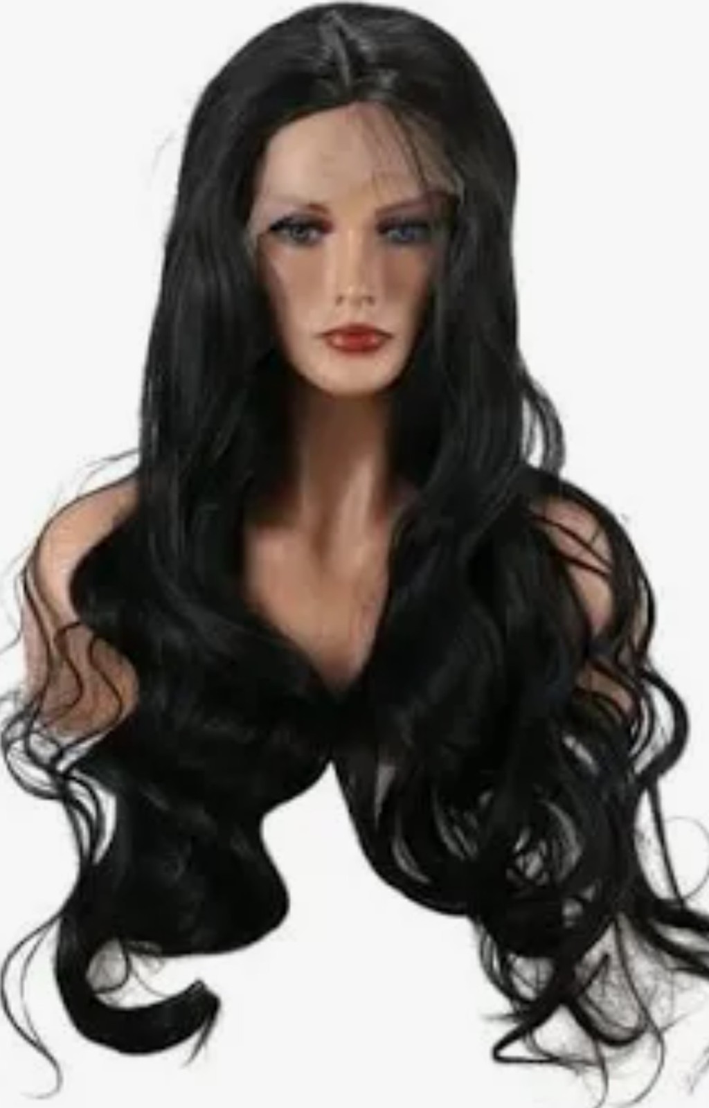 Natural Black 26 inch long wavy wig center part lace front