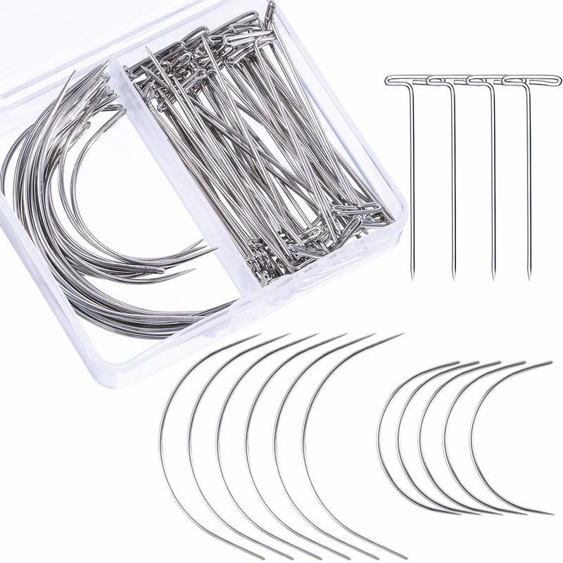 Wig Making Pins Needles Set Wig T Pins and C Curved Needles Hair Weave Needles