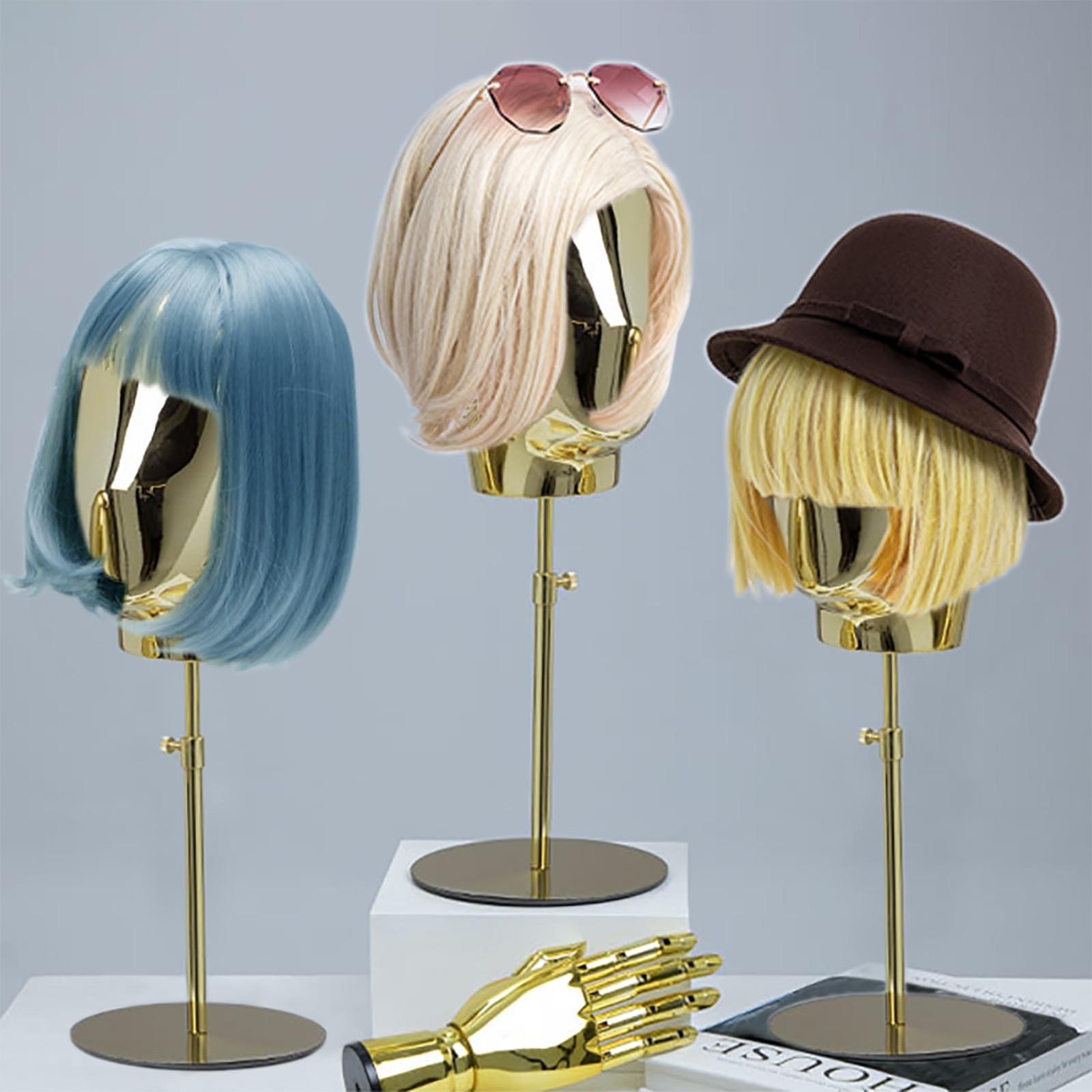 CHADWICK 20″ Chrome Wig Head Stand Mannequin Display for Wigs Hats Salon