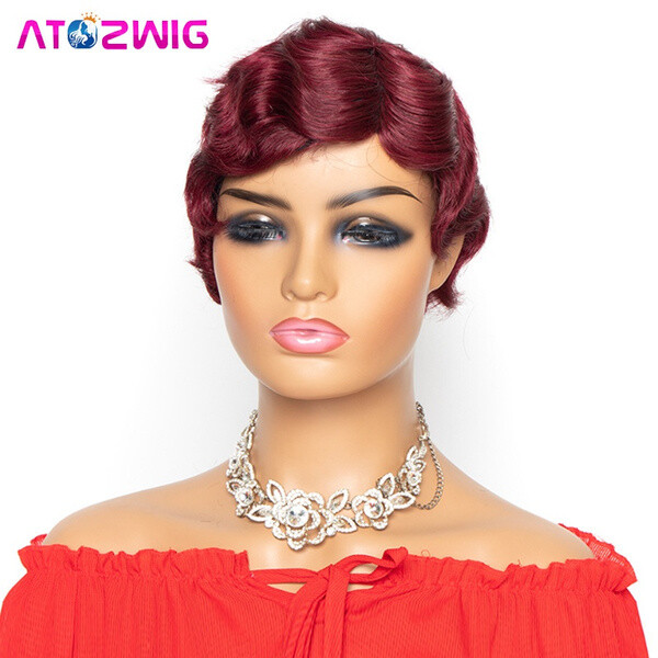 Finger Wave Short Human Hair 100% Real Brazilian Wigs for Black Women