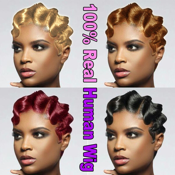 Finger Wave Short Human Hair 100% Real Brazilian Wigs for Black Women
