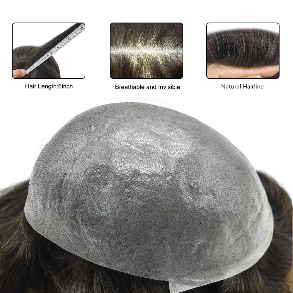 Mens Toupee Ultra Thin Skin Hairpiece Invisible PU Hair Replacement Systems US