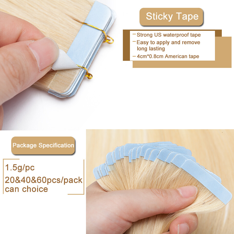 Seamless Hair Extensions Reusable Adhesive Tape 100%Remy Human Hair Balayage 40p