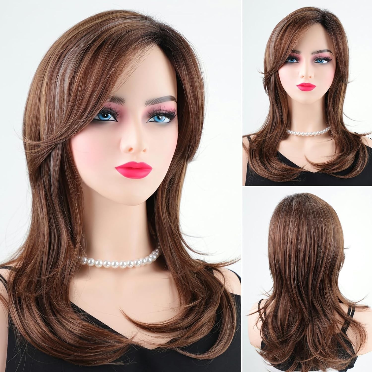 Layered Ombre Brown Highlight Wig