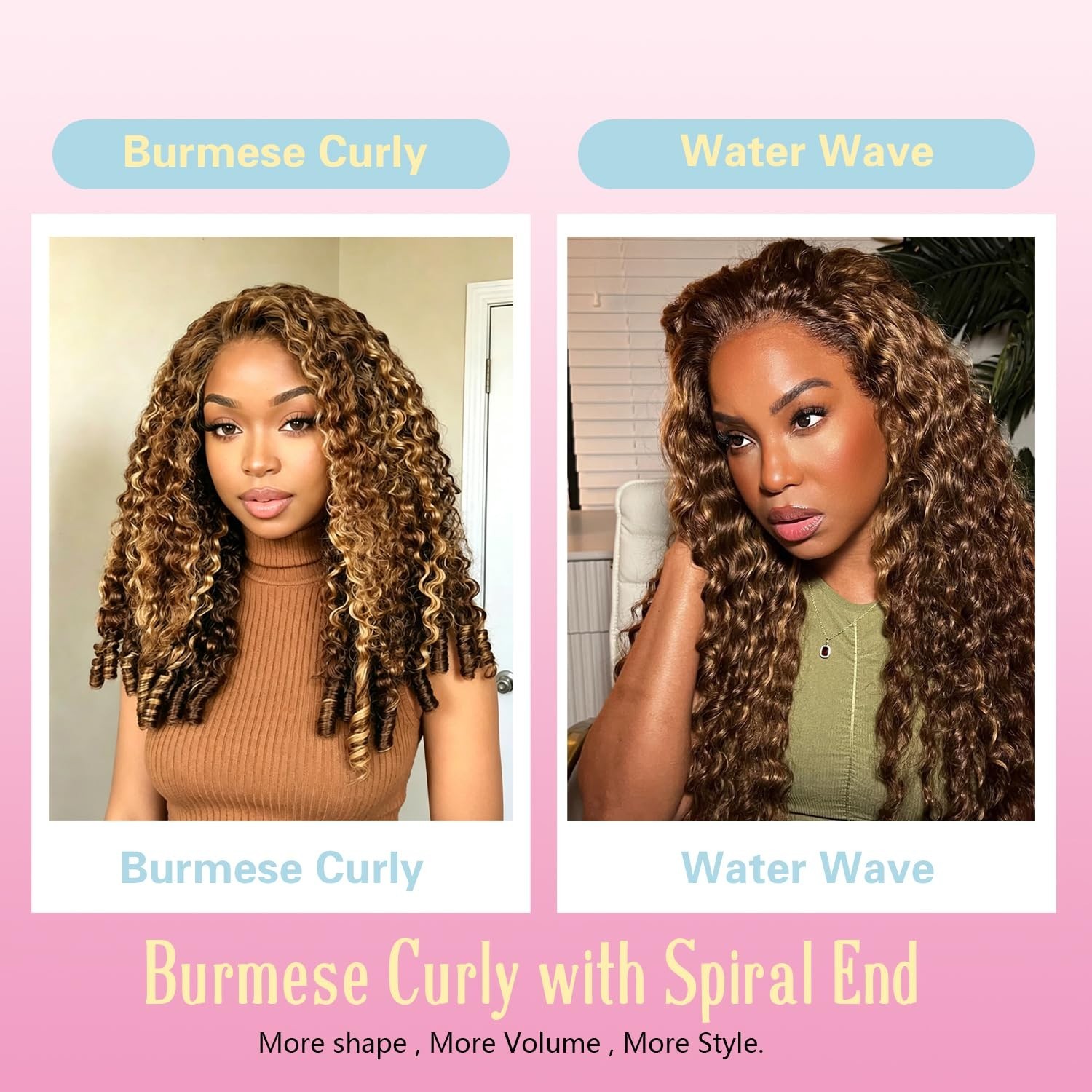 Burmese Curly Half Wig 220 Density – 3 in 1 Seamless Glueless Hair Wig 20″ P4/27