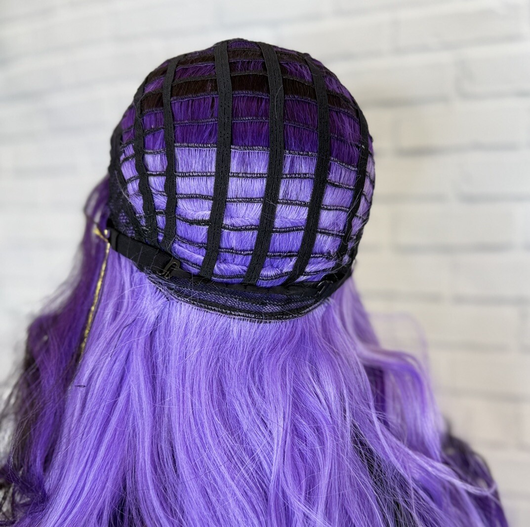 Black Purple Wig Synthetic 26 Inch Lace Front Middle Part Wavy Layered Heat Ok