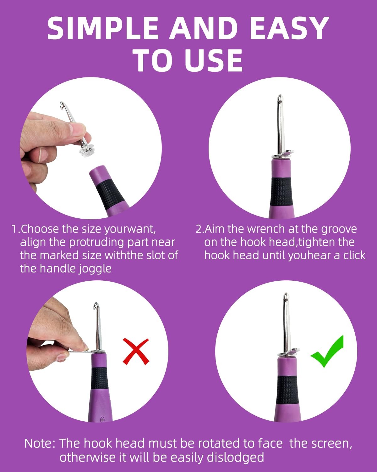 Light Up Crochet Hooks 2.0mm, 3.0mm, …, 14.0mm, Purple – Double 18 Size