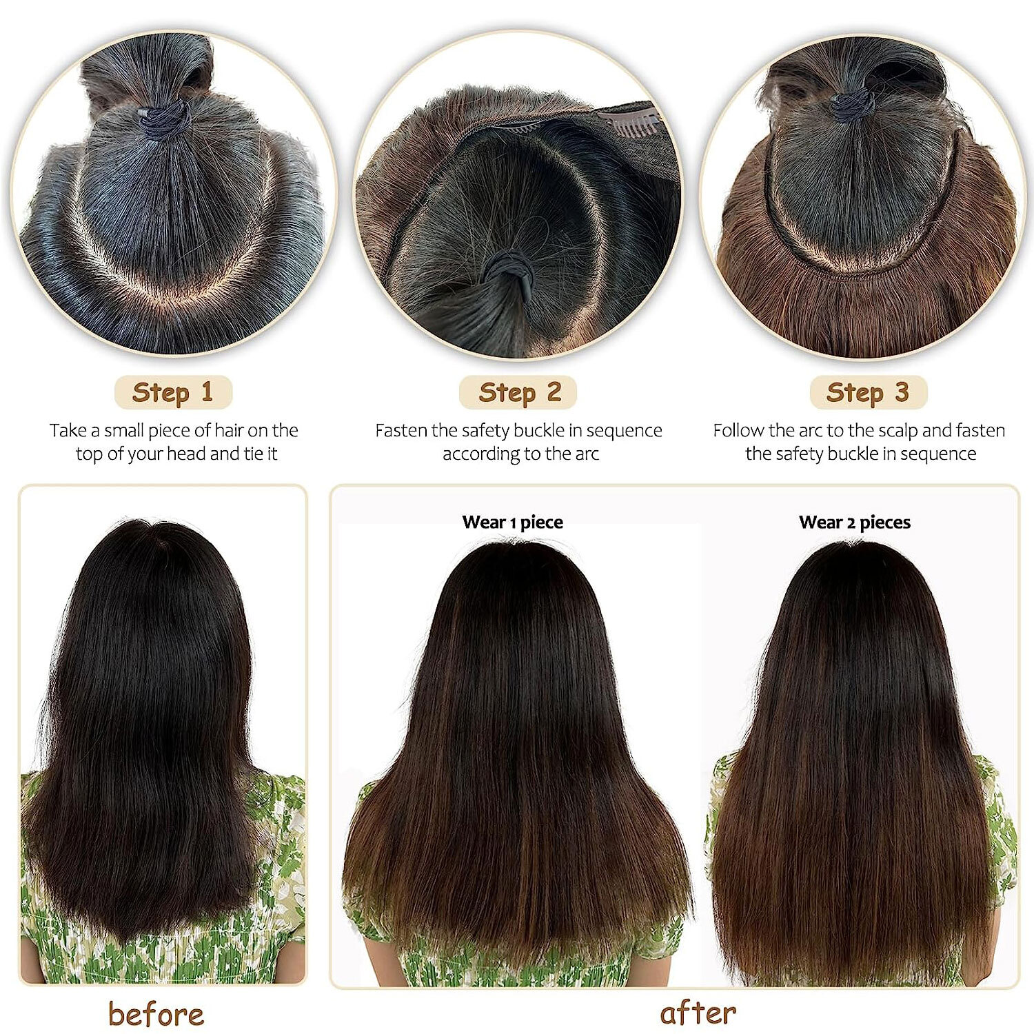 V-Shape Real Remy Human Hair Extensions One Piece Clip In 3/4Full Head Highlight