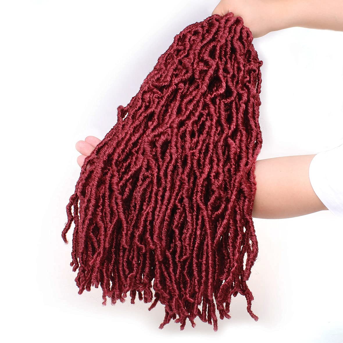 Leeven 18 Inch 7 Packs Synthetic Soft Locs Crochet Hair 84 Roots Burgundy Messy
