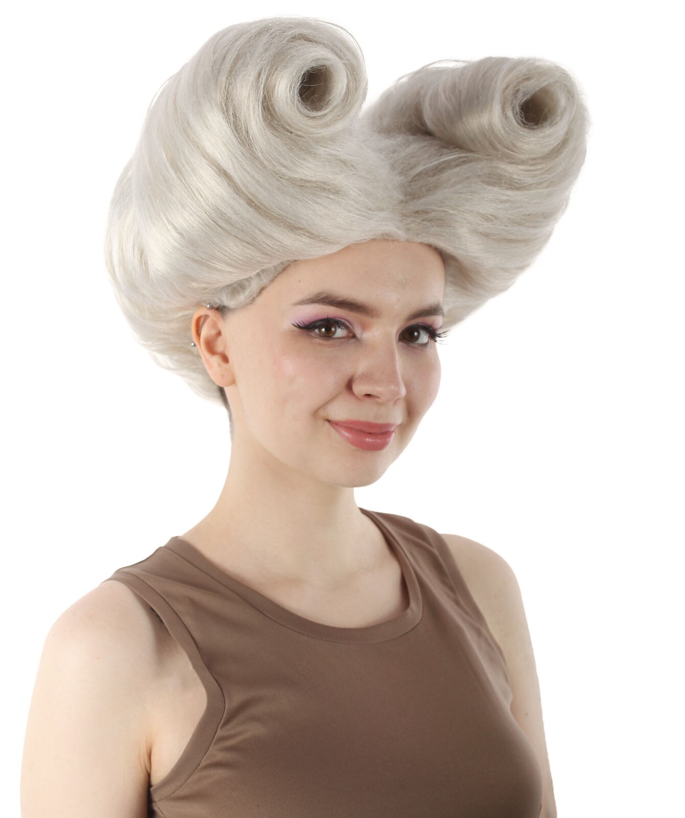 Adult Women’s Supermodel Horn-shaped White Hair Updo Full Wig HW-7112
