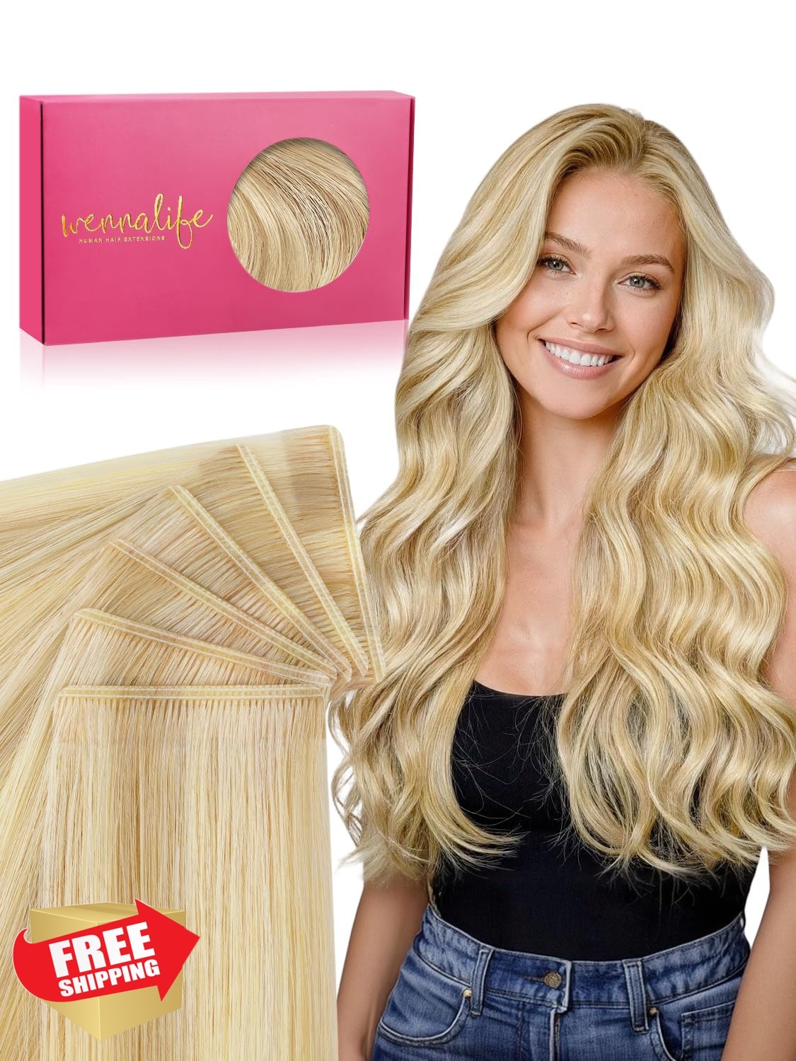 Wennalife Tape Hair Extensions Light Blonde Golden Blonde 20 Inch 50g 20pcs