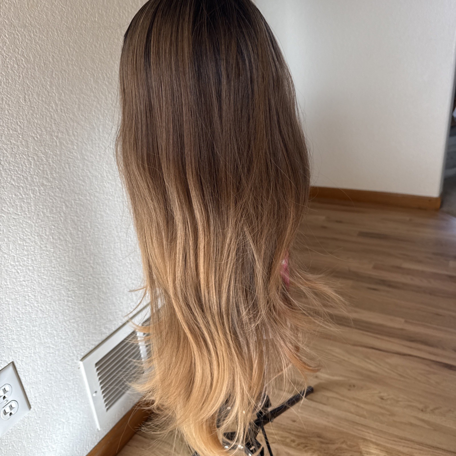 New Trend Wigs 33” Rooted Med Brown With Light Tips Highlights 60