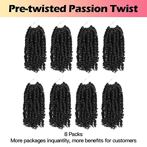 6 Inch Passion Twist Hair Pre-twisted 8 6 Inch (Pack of 8) 1B/Natural Black