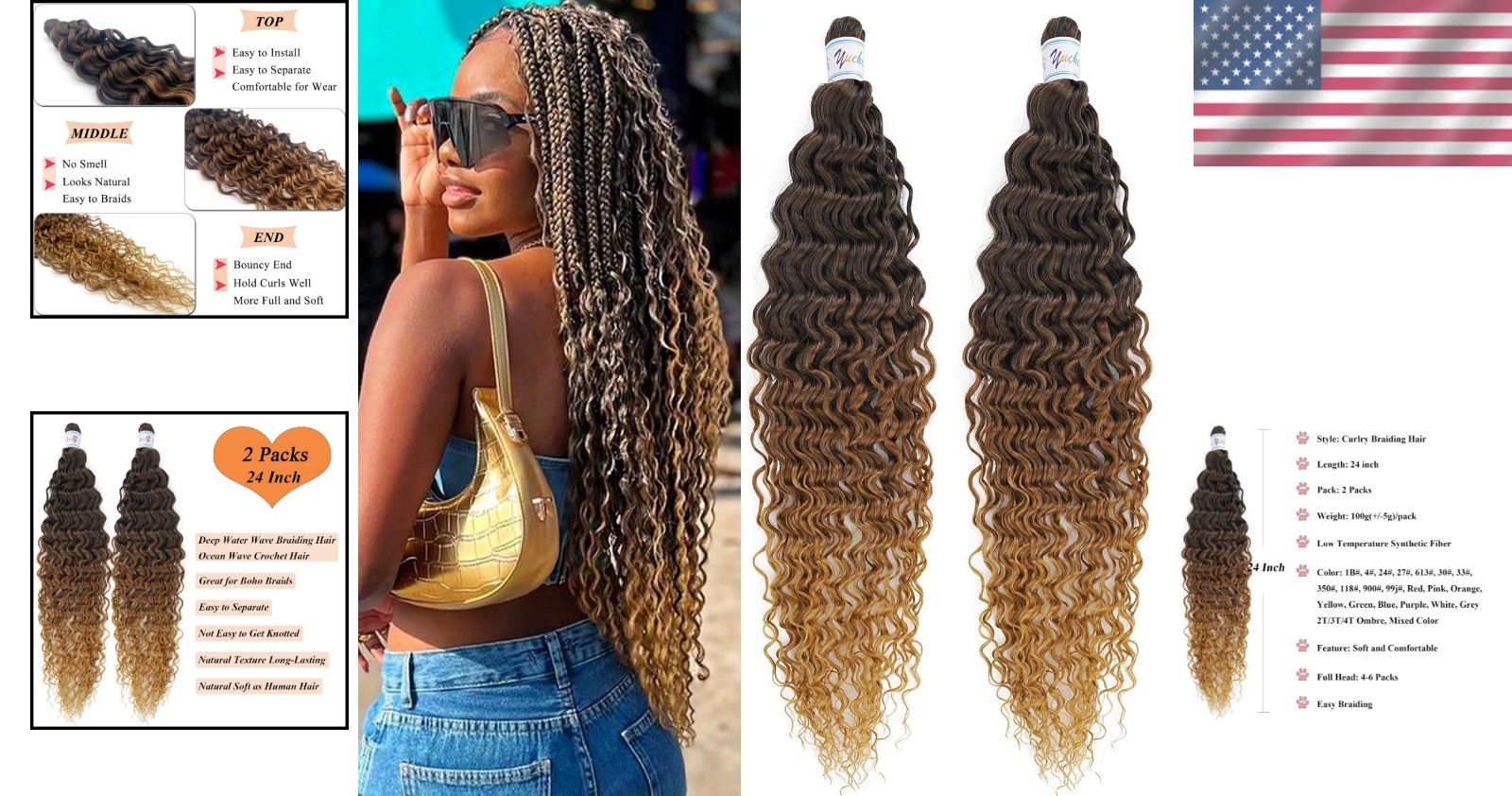 Trendsetting Deep Wave Crochet Hair 24 Inch – 1b/30/27 Curly Beauty Extensions