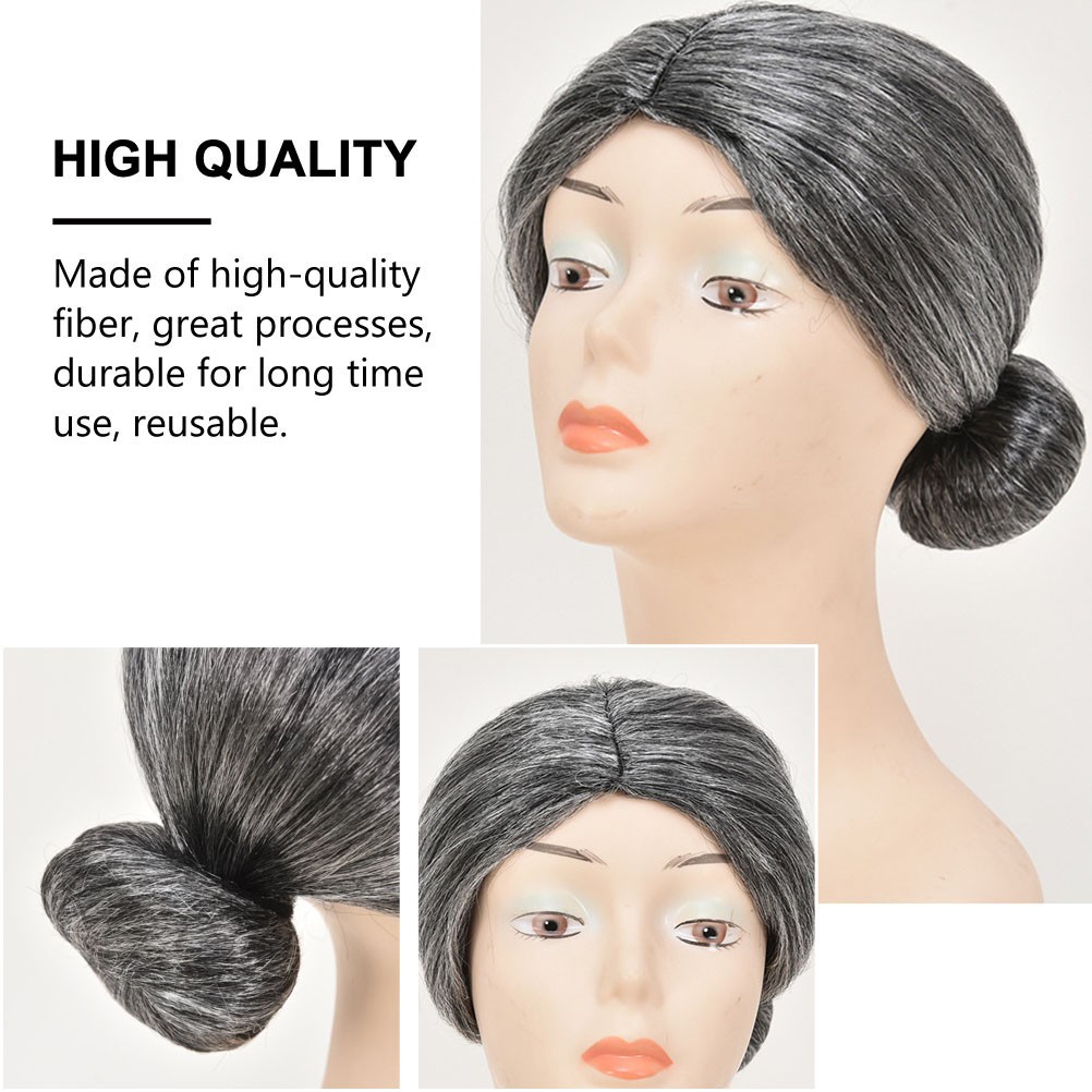 1Pcs Old Women Cosplay Wig Grey Durable Reusable High Quality Fiber Accessory
