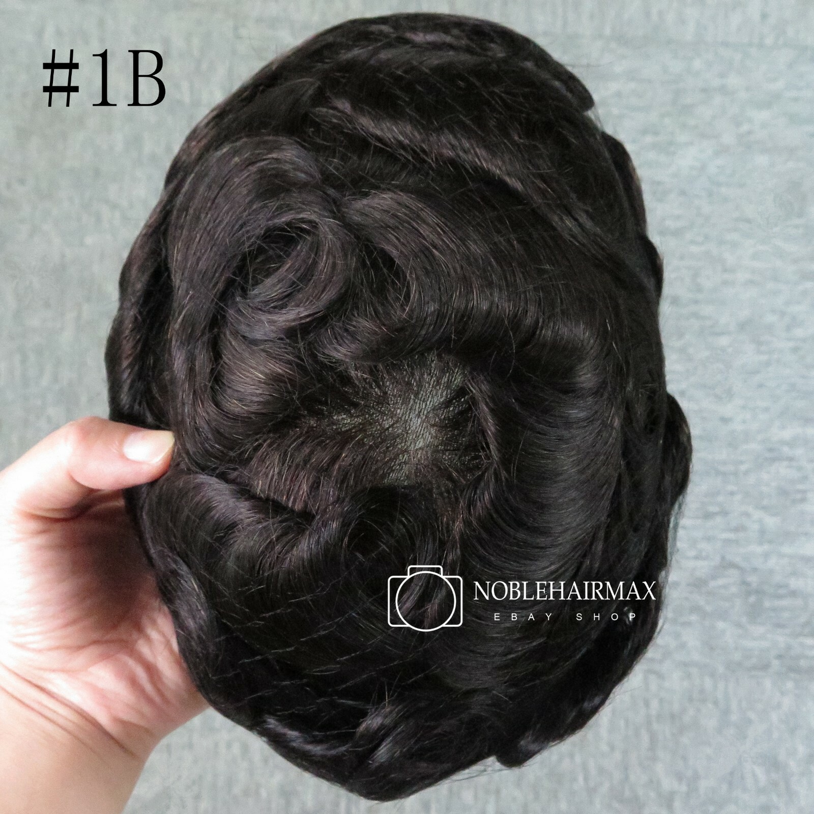 Mens Toupee Human Hair Replacement Skin V-Looped Scalloped Front Hairpieces #1B