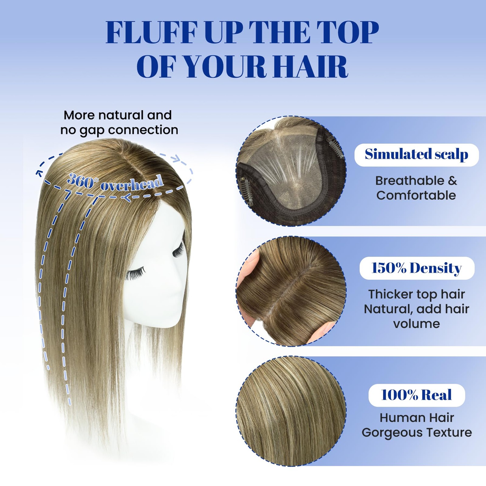 Worldstar Toppers For Women Real Human 3/8/22 Balayage Dark Brown Ombre Light