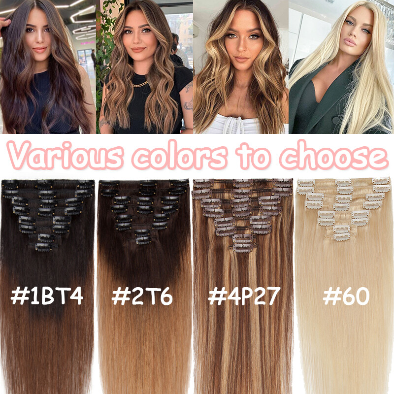 CLEARANCE Clip In Human Hair Extensions Real Remy Hair 8Pieces 18Clips Full Head