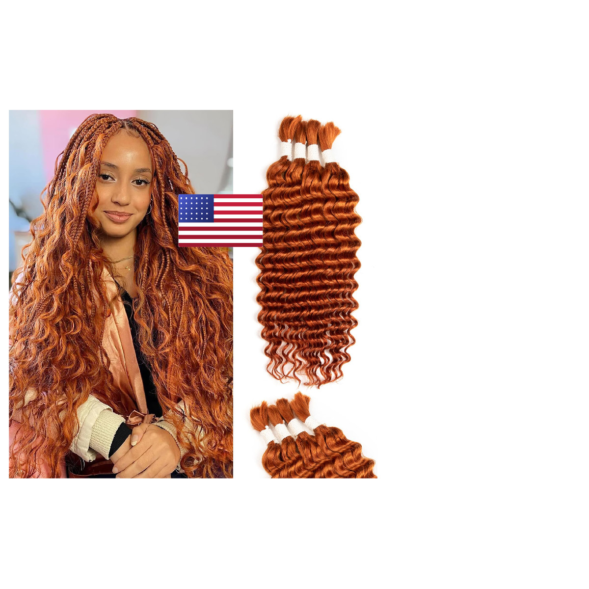 Duzikai 26 Inch Human Braiding Hair Deep Water Wave 4 Bundles/Pack 100G Ginger
