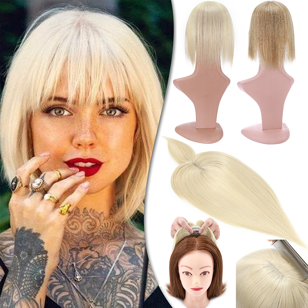 Topper Hairpiece with Bangs Toupee Extension For Thinning Hair For Woman Blonde