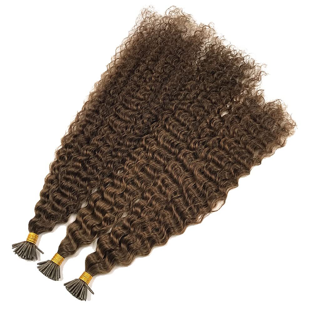 Microlink Pre Bonded Kinky Curly I Tip Human Hair Extension #4 Dark Brown 100pcs