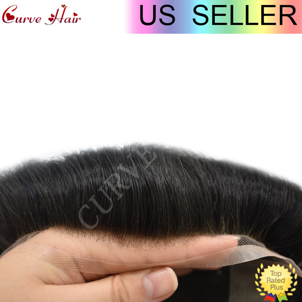 Toupee Men Human Hair Replacement Systems French Lace Poly Coating Wig Hairpiece