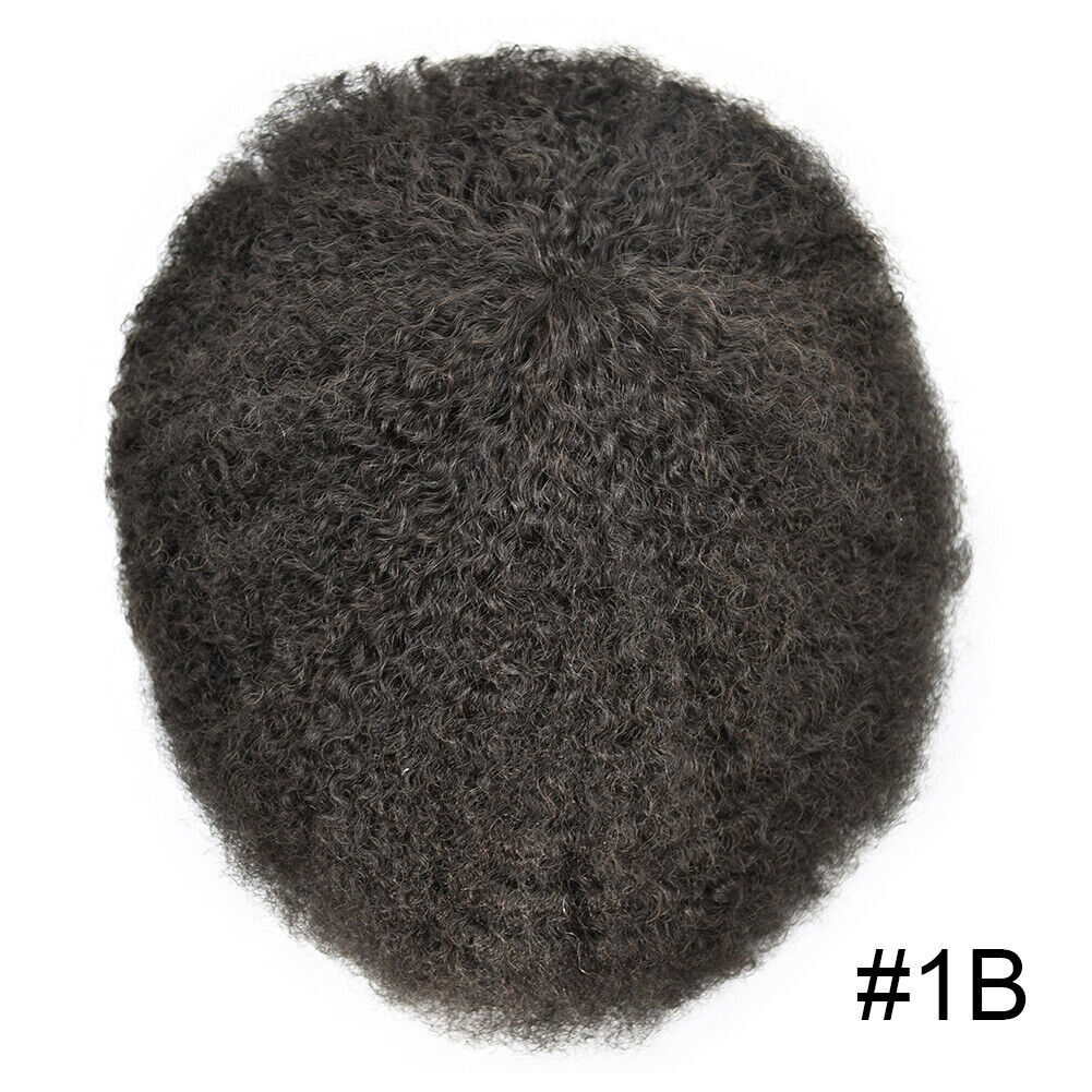 Men Toupee Afro Q6 Curly Human Hairpiece French Lace Front African American Hair