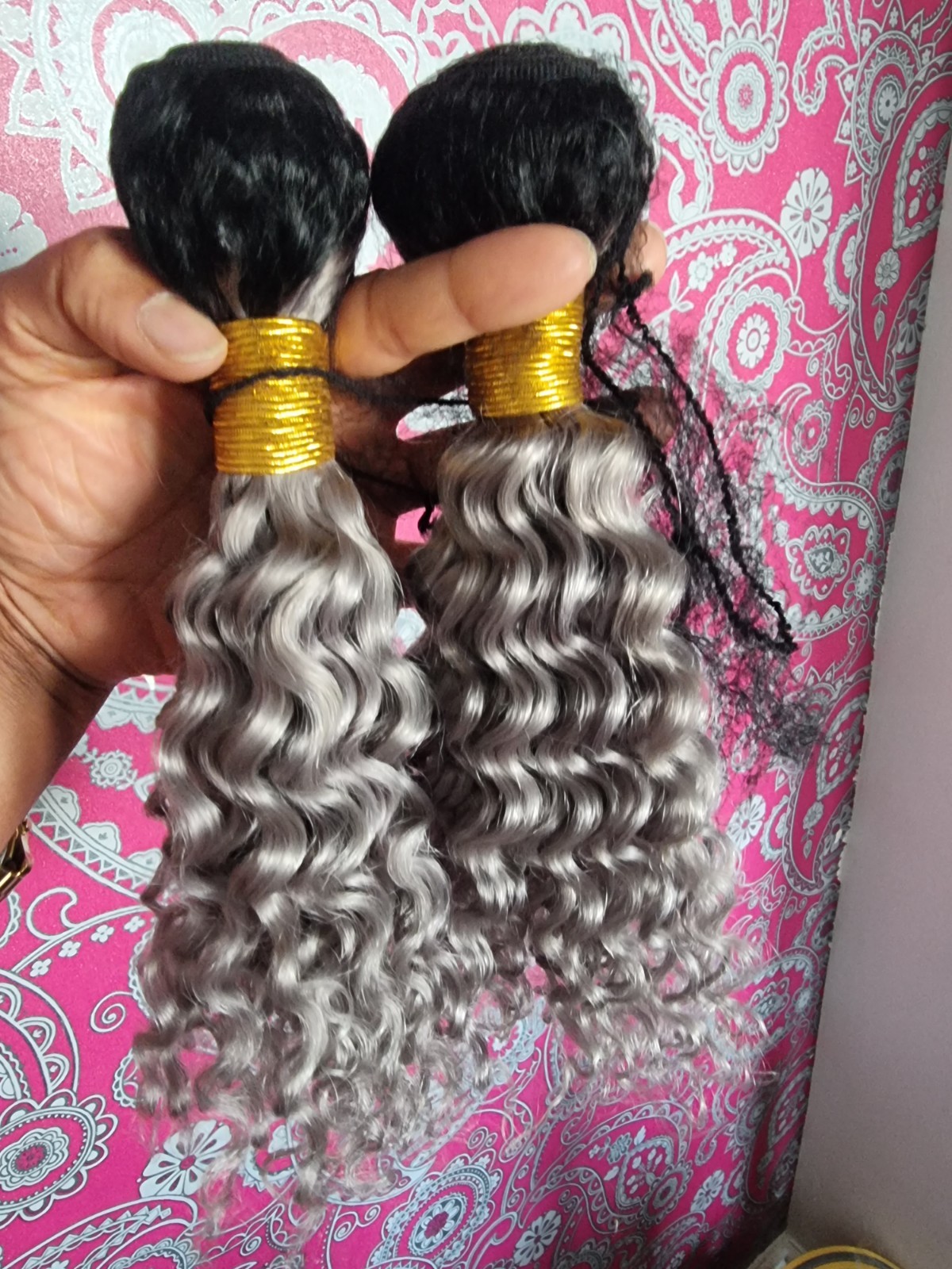 12A BRAZILIAN HUMAN HAIR DEEP WAVES 12+12INCH 2BUNDLES 200g 1b#/SILVER GREY ROOT