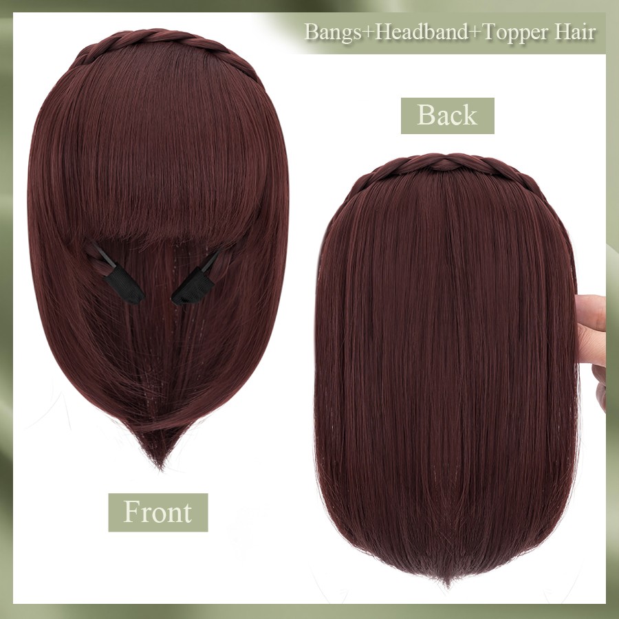 Braided Headband Topper Hairpiece Clip In Fringe Bang Hair Extension with Temple