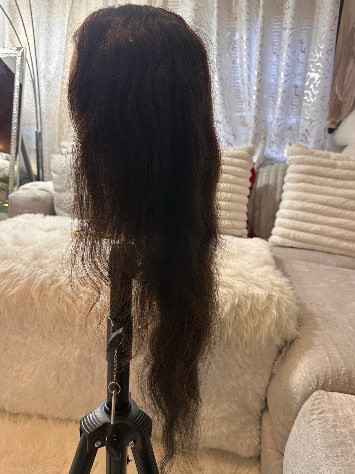 Dark Brown Wavy Human Hair Lace Front Wig Free-Part Clip-In 21-30 in