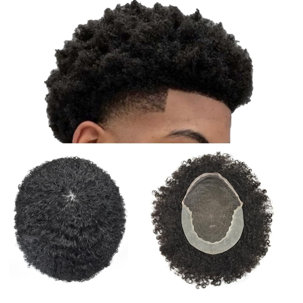Afro Curl Mens Toupee French Lace FrontHair piece African American Hair Systems