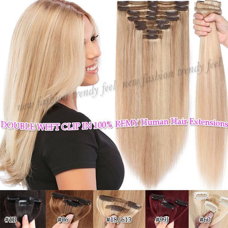 Luxury THICK 170g++ Double Weft Clip In Remy Human Hair Extensions Full Head US