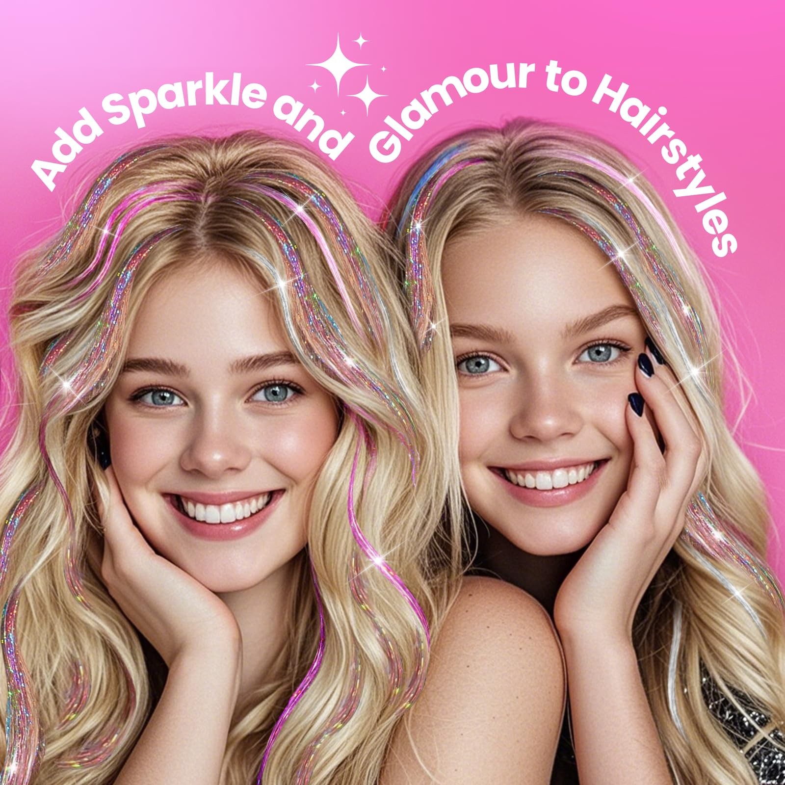 Glitter Hair Tinsel Extensions Kit Long – 47 in, Colorful 18 Colors