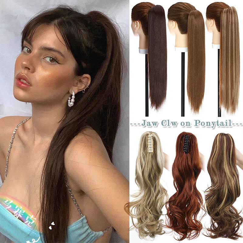 Claw on Ponytail Clip in Hair Extensions Straight Curly Long Hair Piece 140G US