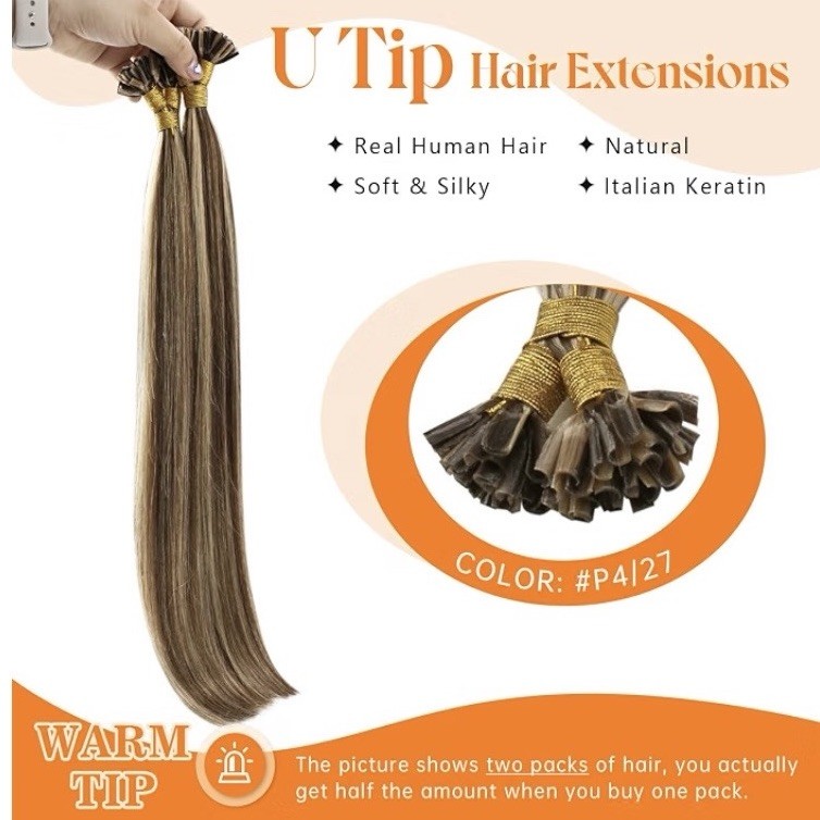 Sunny Hair 14” K Tip Human Hair Extensions #P4/27 Med Brown Caramel Blonde 50g