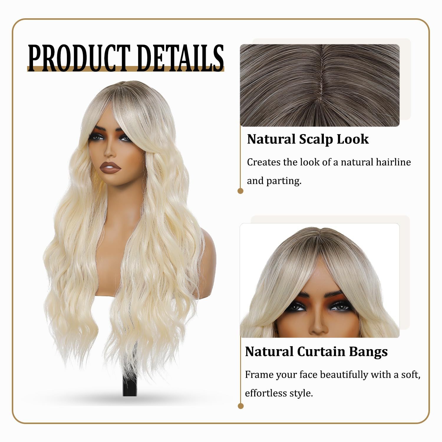 Ombre Blonde Long Wavy Wig for Women European American Heat Resistant Synthetic