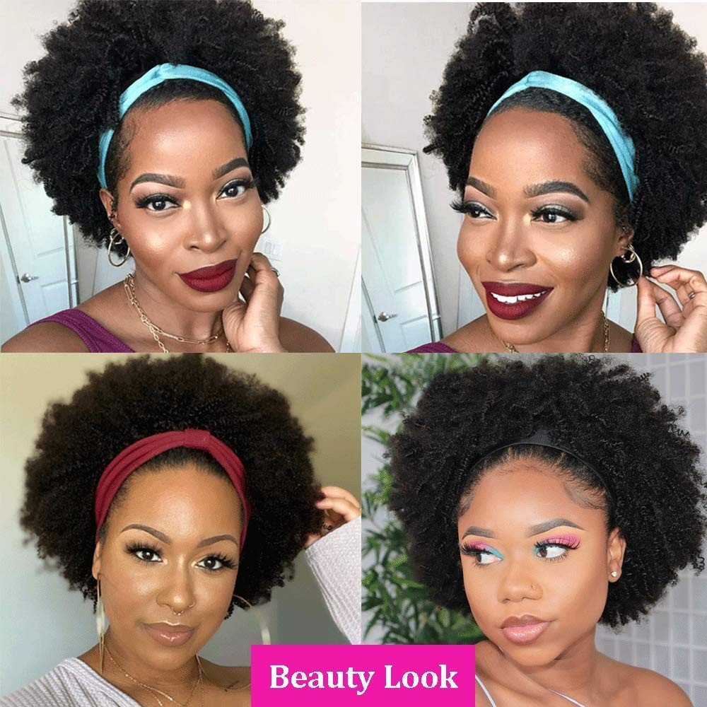 Headband Wig Human Hair Short Afro Kinky Curly Headband Wigs for Black Women …
