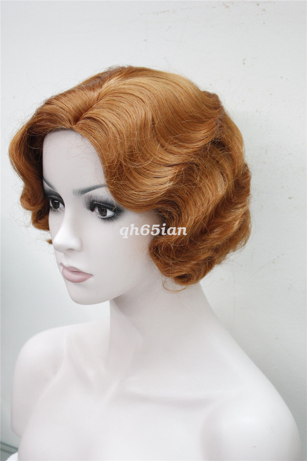 Womens Retro Short Finger Wave Curly Wavy Pinup Wigs Halloween Cosplay Wig