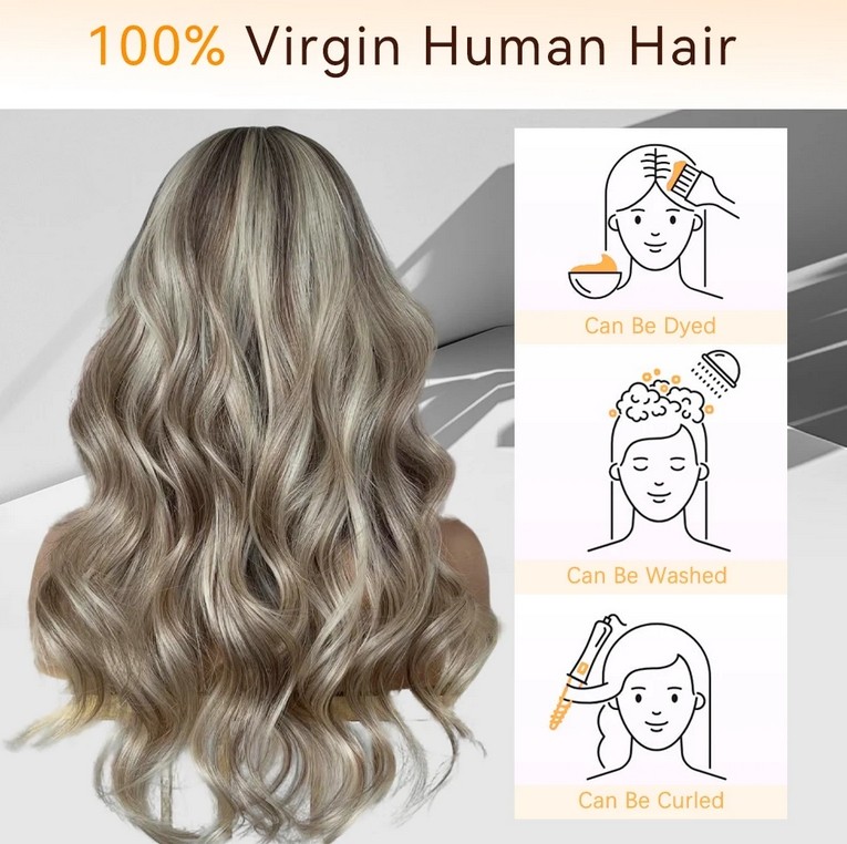 210 Density Highlight Stardust Ash Blonde 13×4 Lace Front 100% Human Hair Wig