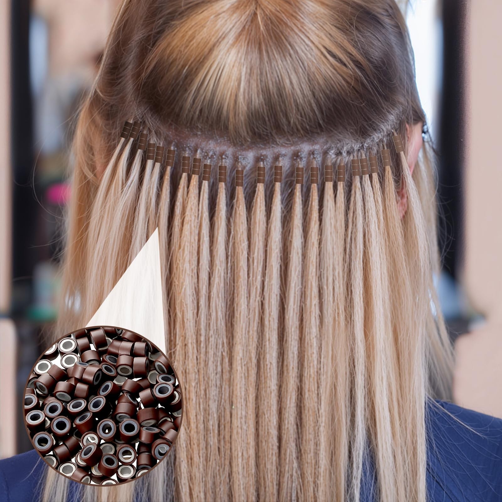 200 PCS Hair Extensions Beads 4mm Silicone Lined Micro Links 4mm, Dark Brown