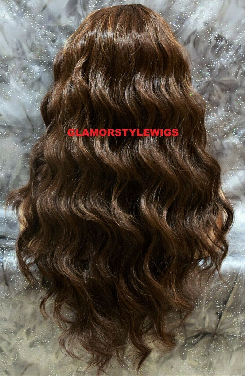 FULL WIG LONG WAVY LAYERED WITH BANGS BROWN AUBURN MIX HEAT OK NWT #FS4.27