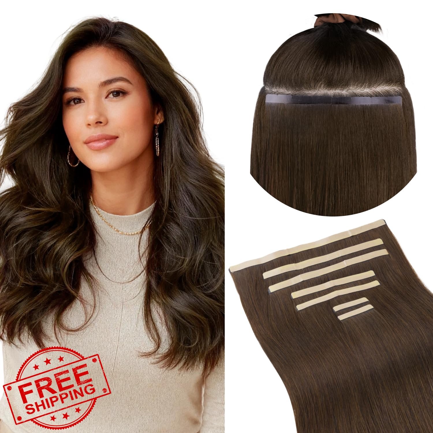GOO GOO 4A Chocolate Brown Tape In Hair Extensions, 14 inch 7pcs 110g