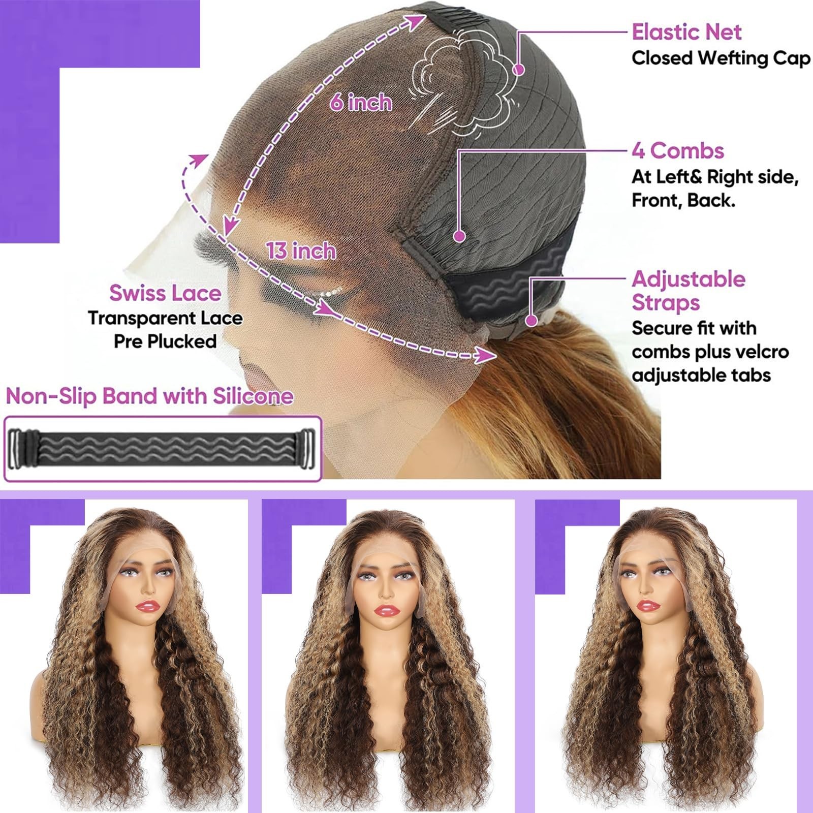 30″ Honey Blonde Deep Wave Lace Front Wig – 220 Density, Pre-Plucked, Real Hair